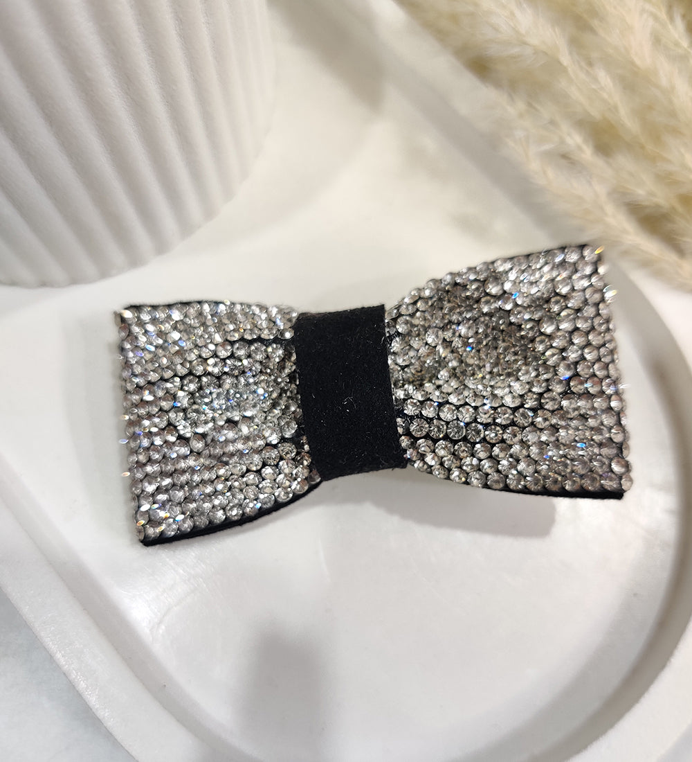 Black Small Rhinestone Bow Hair Clip