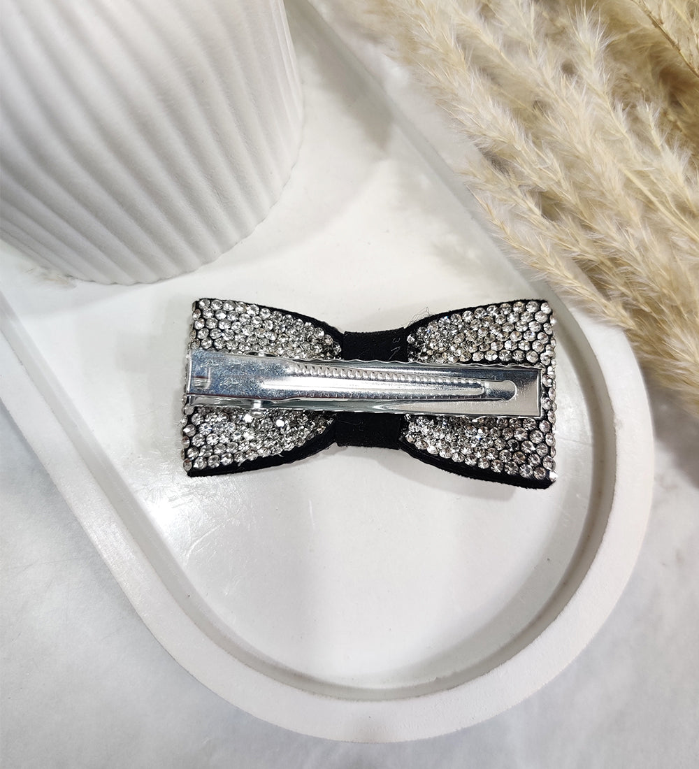 Black Small Rhinestone Bow Hair Clip