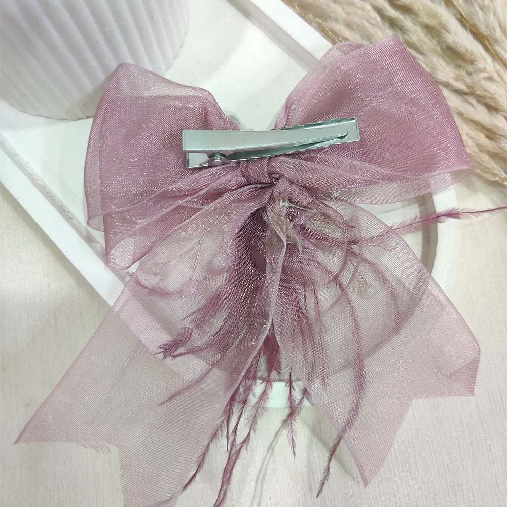 Wine Net and Feather Bow Clip