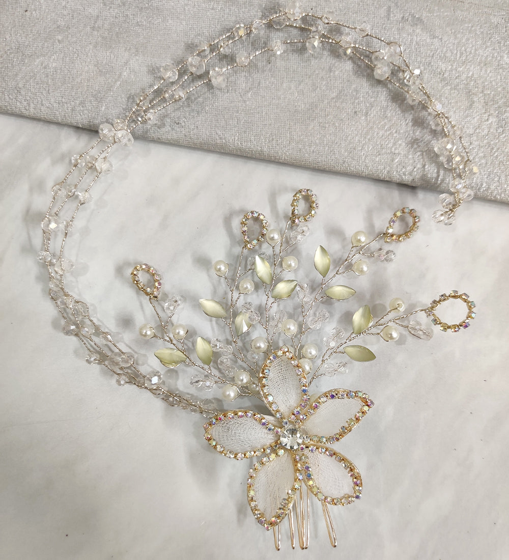 White Flower Tiara Hair Comb