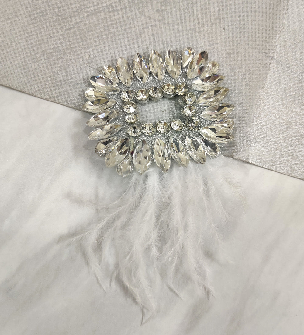 White Feather and Crystal Hair Clip