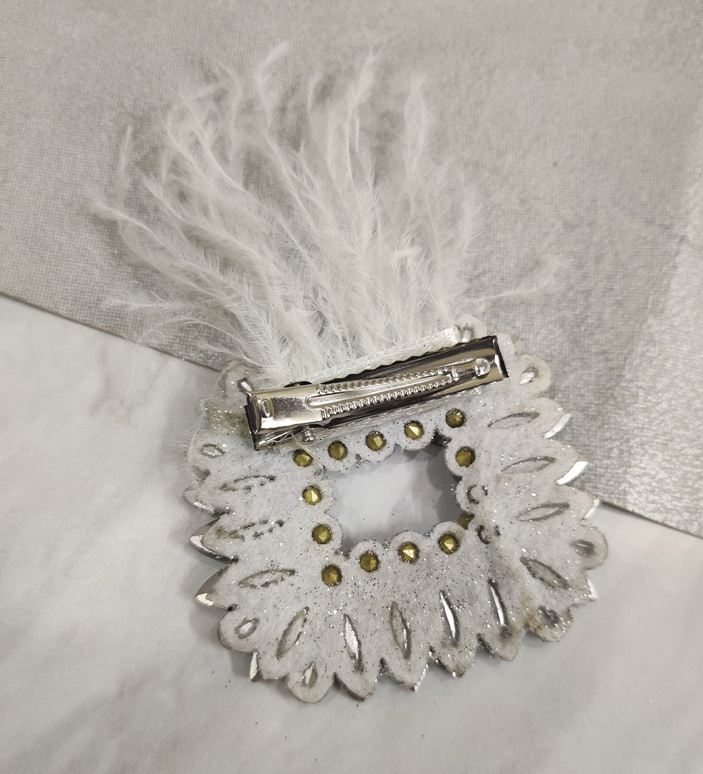 White Feather and Crystal Hair Clip