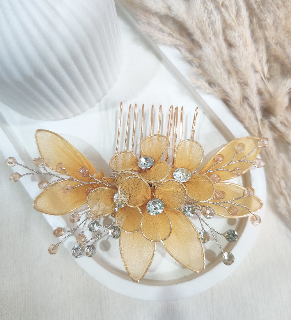 Yellow Floral Elegance Hair Comb