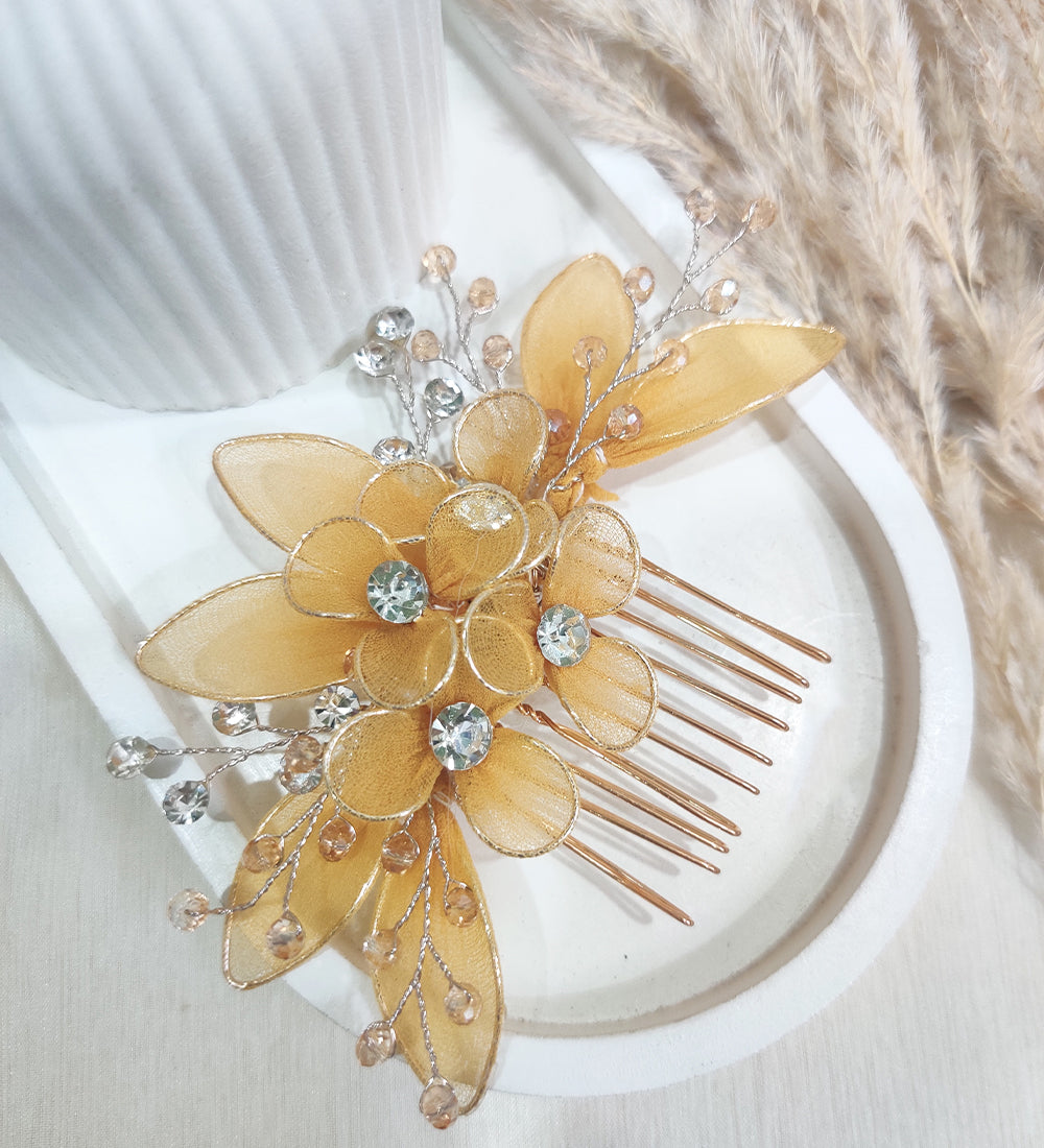 Yellow Floral Elegance Hair Comb