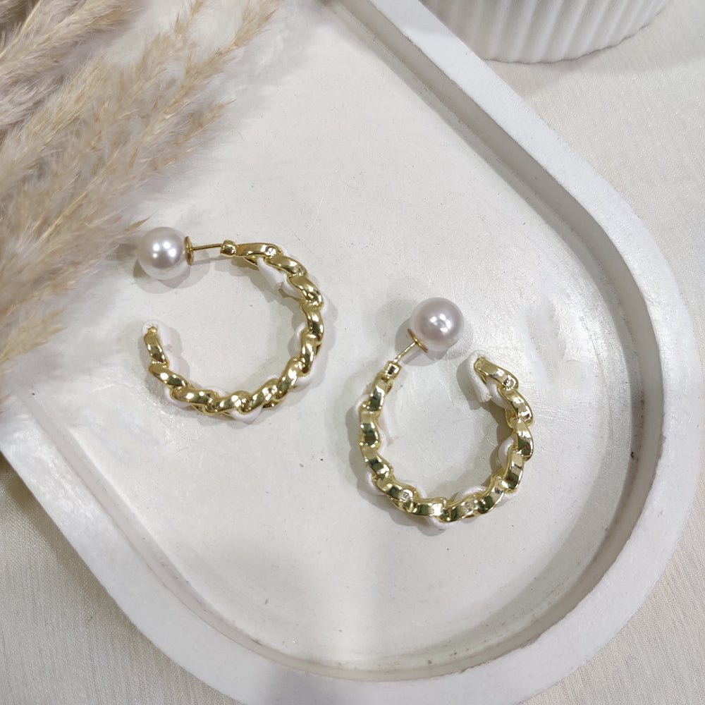 Golden White Hoop Earrings