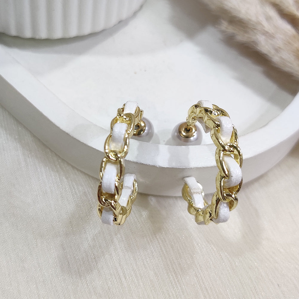 Golden White Hoop Earrings