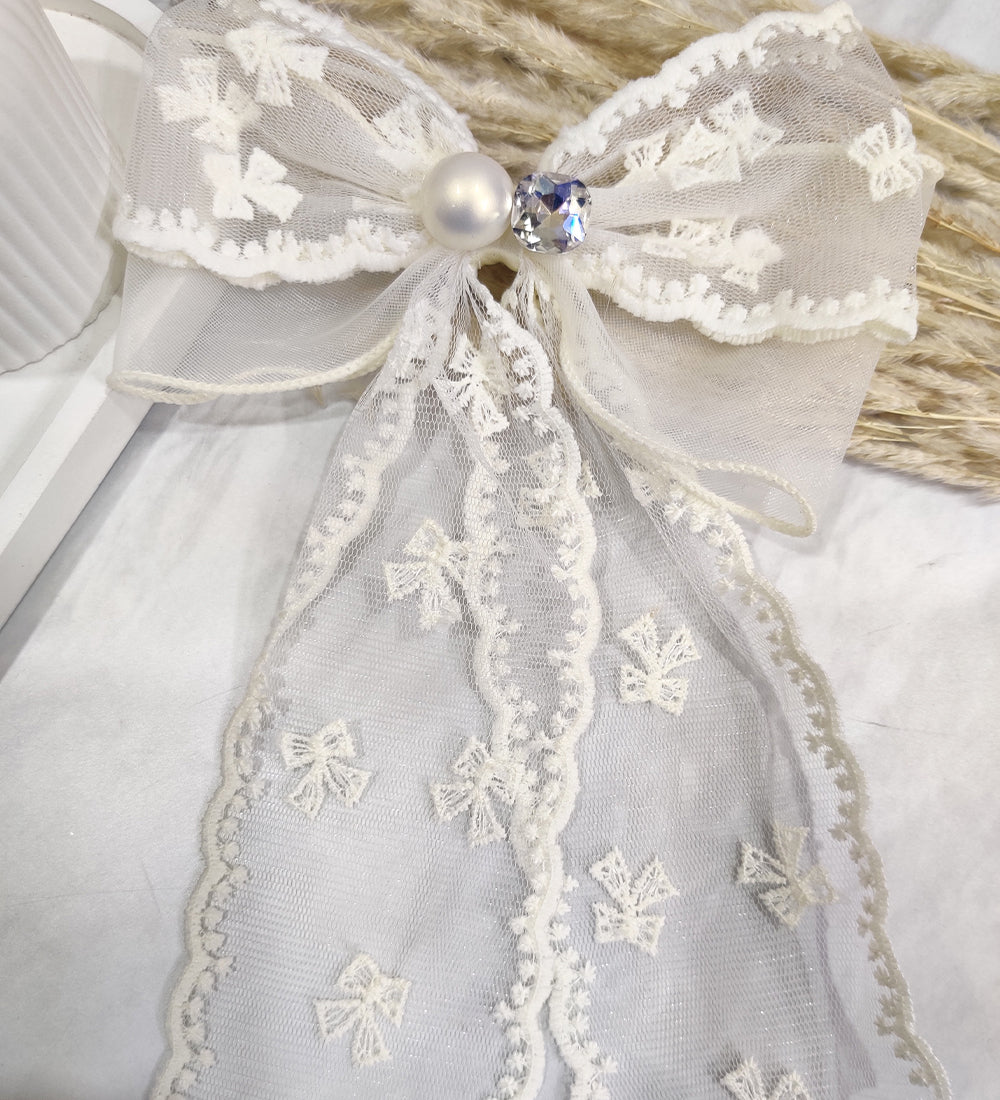 White Net Lace Bow Clip