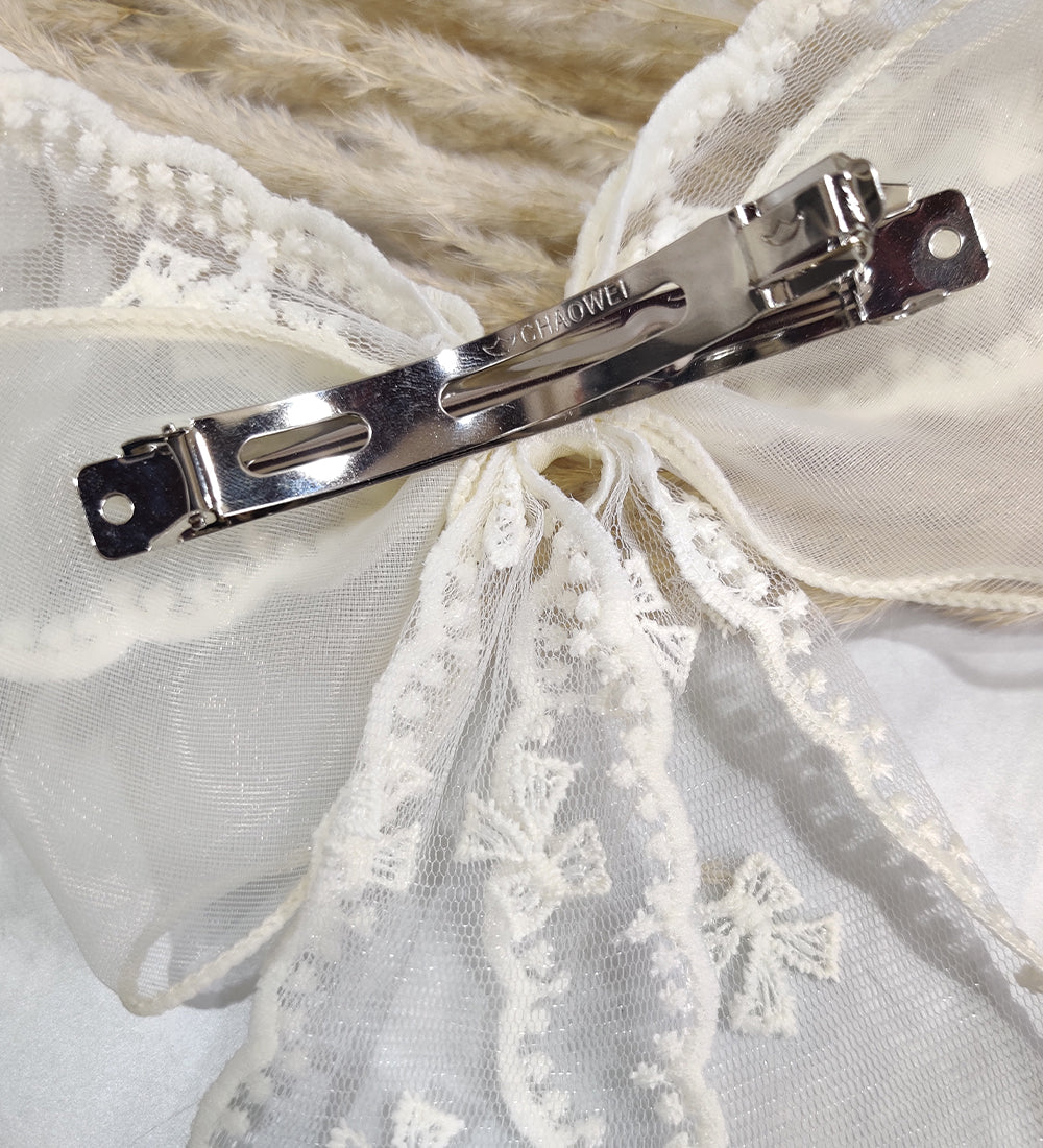 White Net Lace Bow Clip