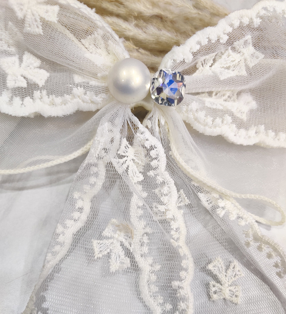 White Net Lace Bow Clip