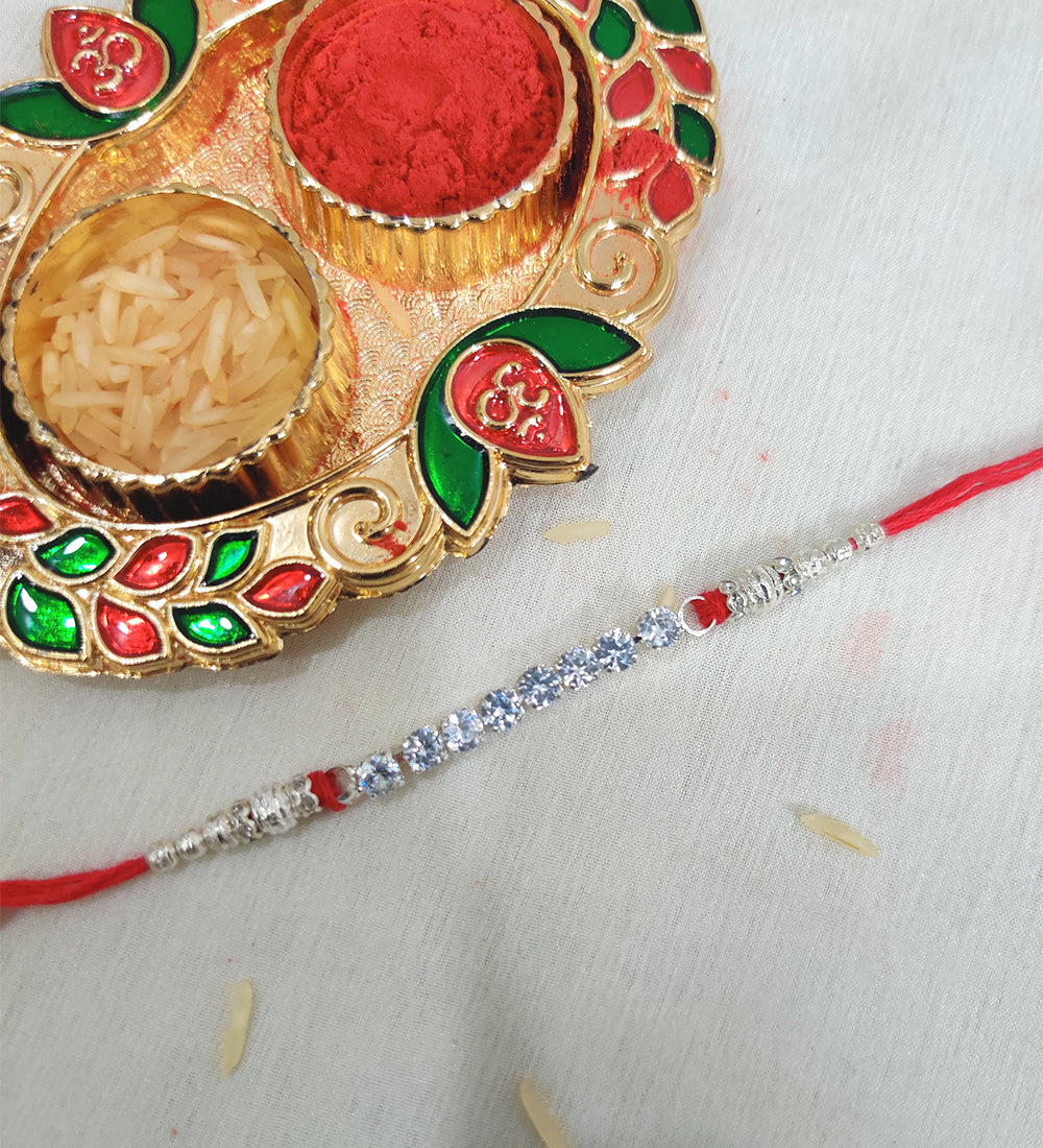 Silver Stone Studded Thread Rakhi