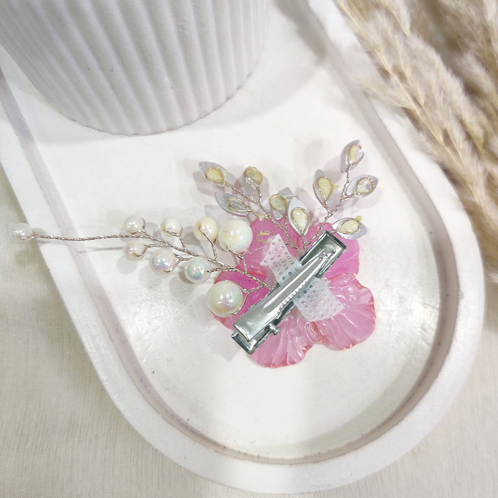 Dark Pink Crystal Flower Hair Clip