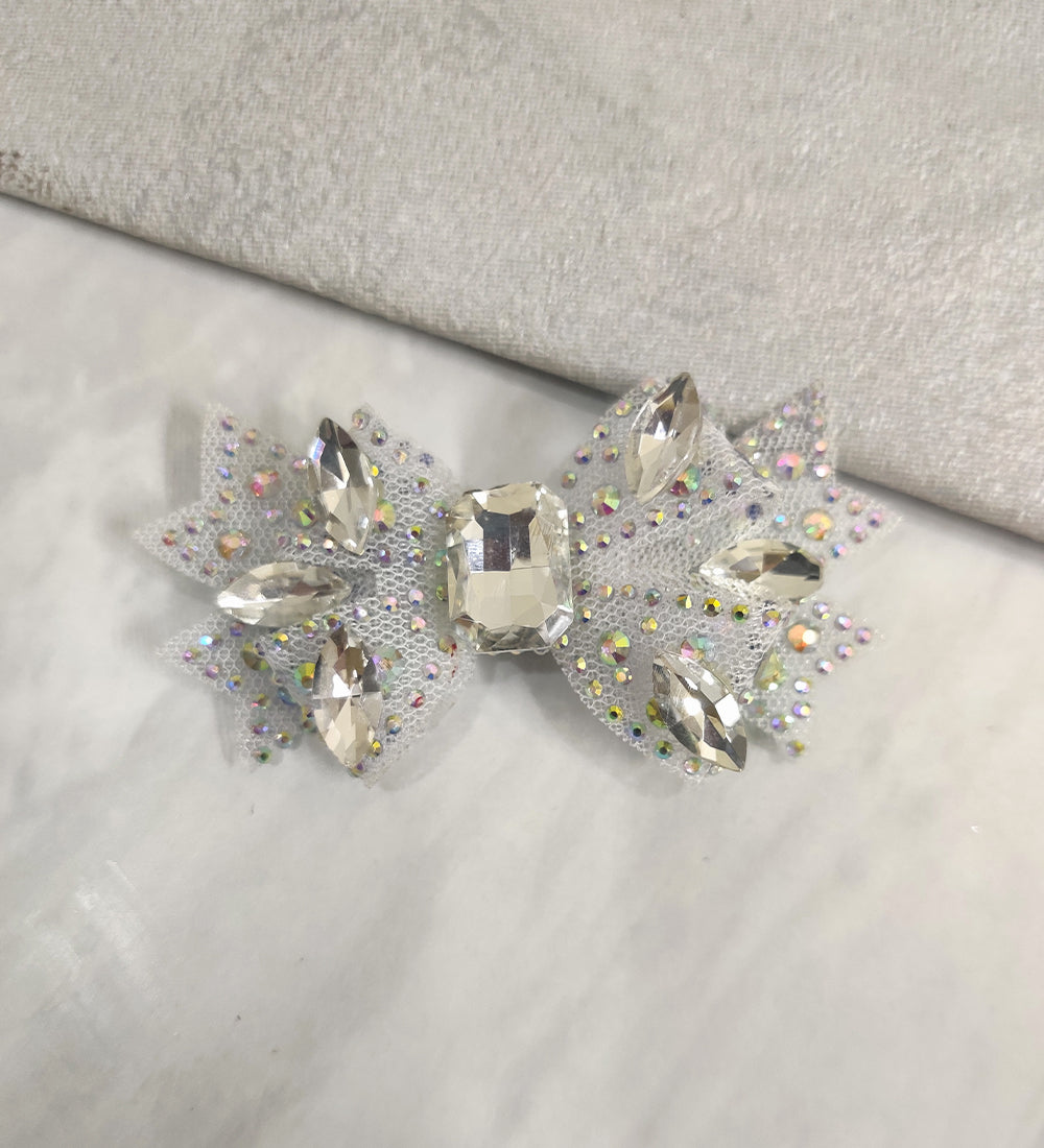 Small Silver Crystal Net Bow