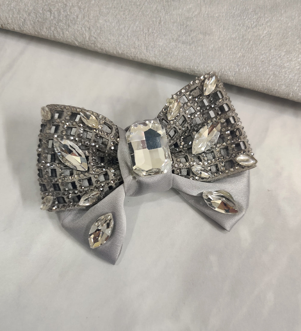 Small Grey Ribbon Bow Hair Clip