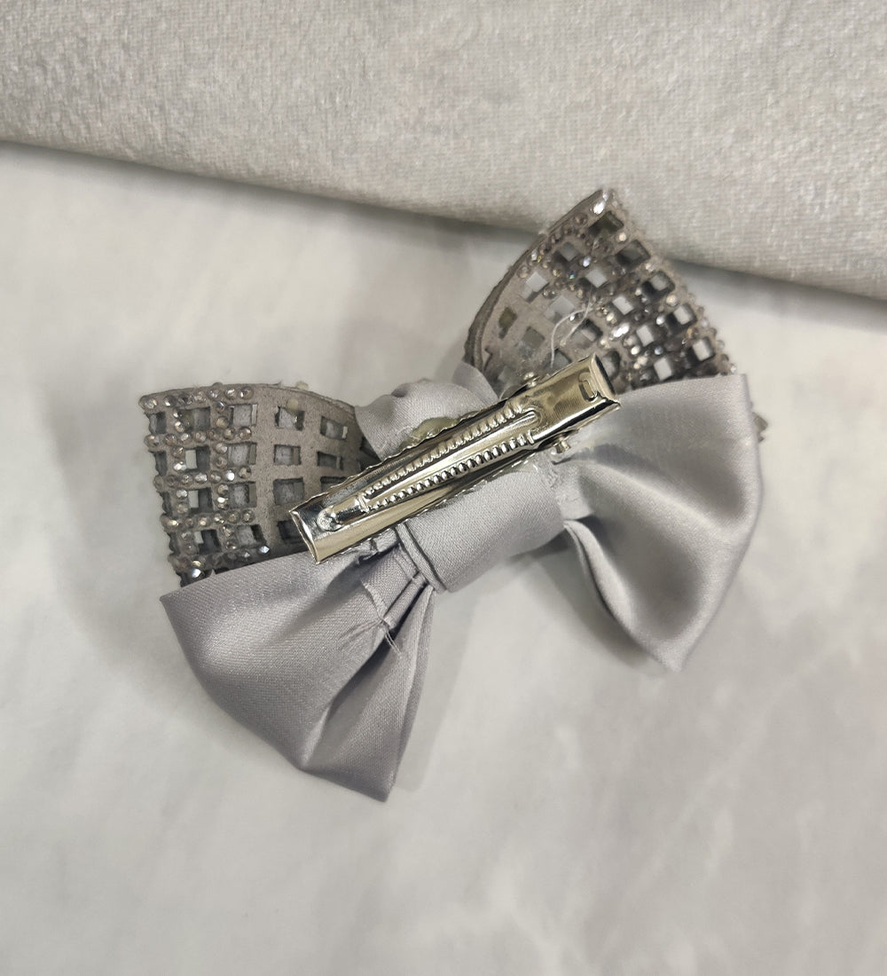 Small Grey Ribbon Bow Hair Clip
