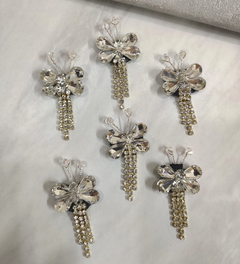 Silver Butterfly with Rhinestone Tassel Velcro Stickon