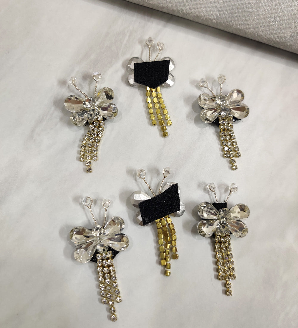 Silver Butterfly with Rhinestone Tassel Velcro Stickon