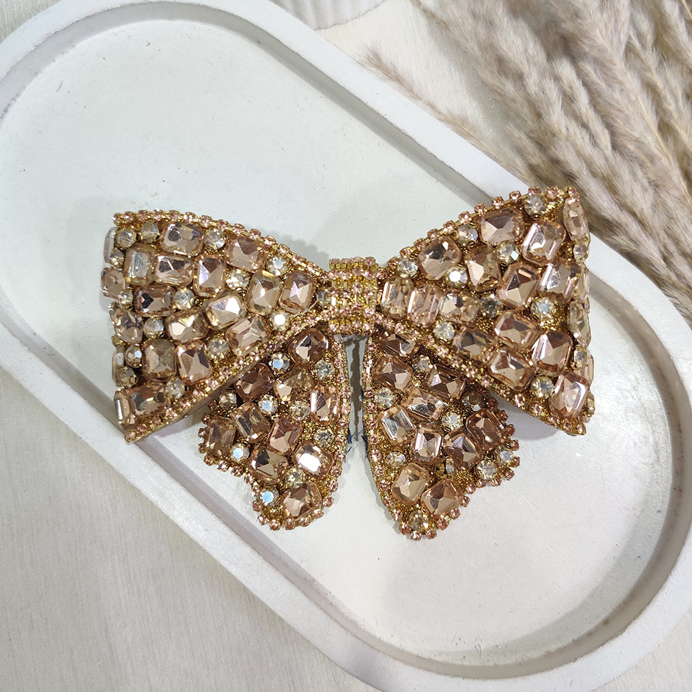 Golden Shimmering Stone Bow Hair Clip