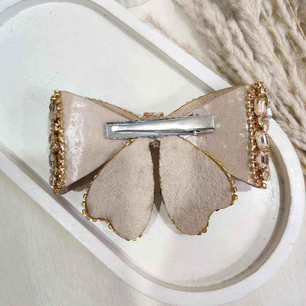 Golden Shimmering Stone Bow Hair Clip