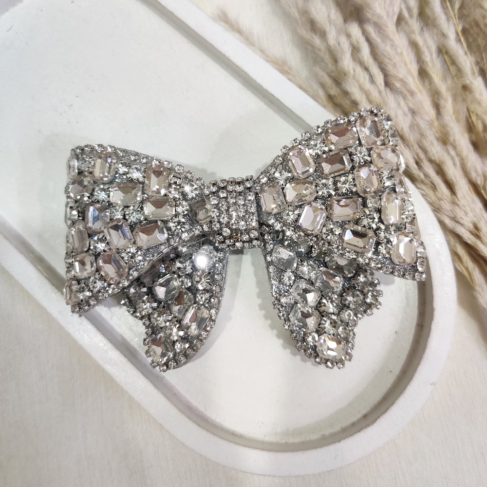 Silver Shimmering Stone Bow Hair Clip