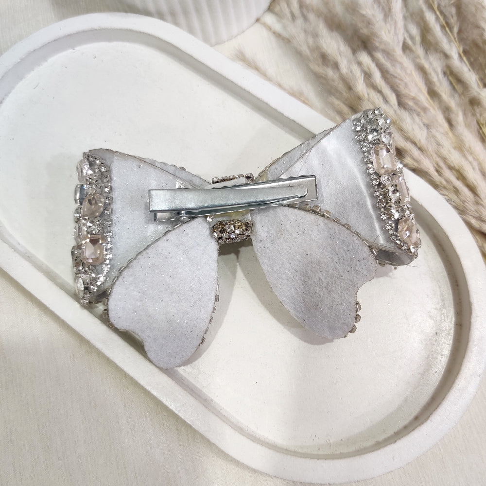 Silver Shimmering Stone Bow Hair Clip