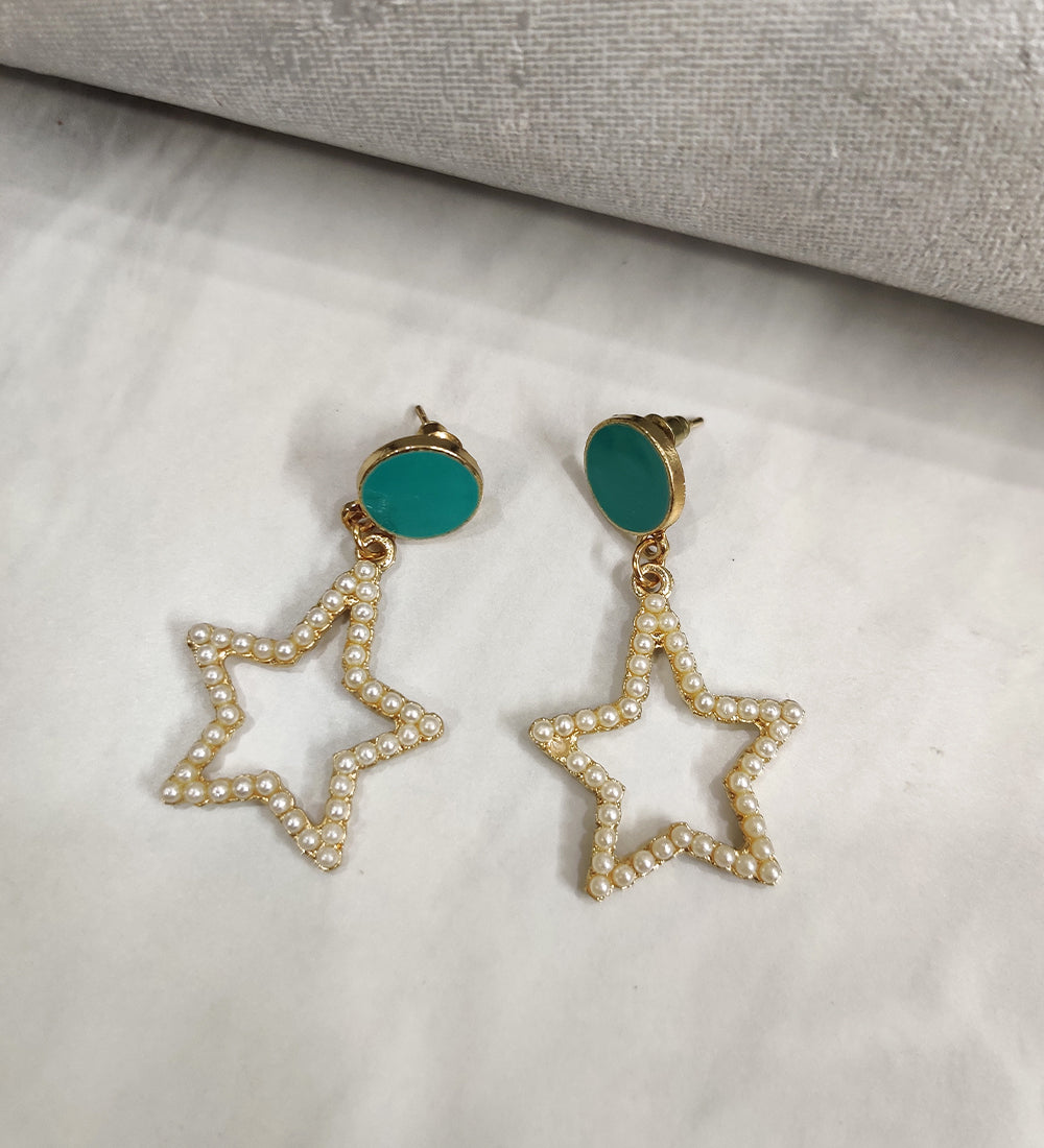 Sea Green Stone Star Earrings