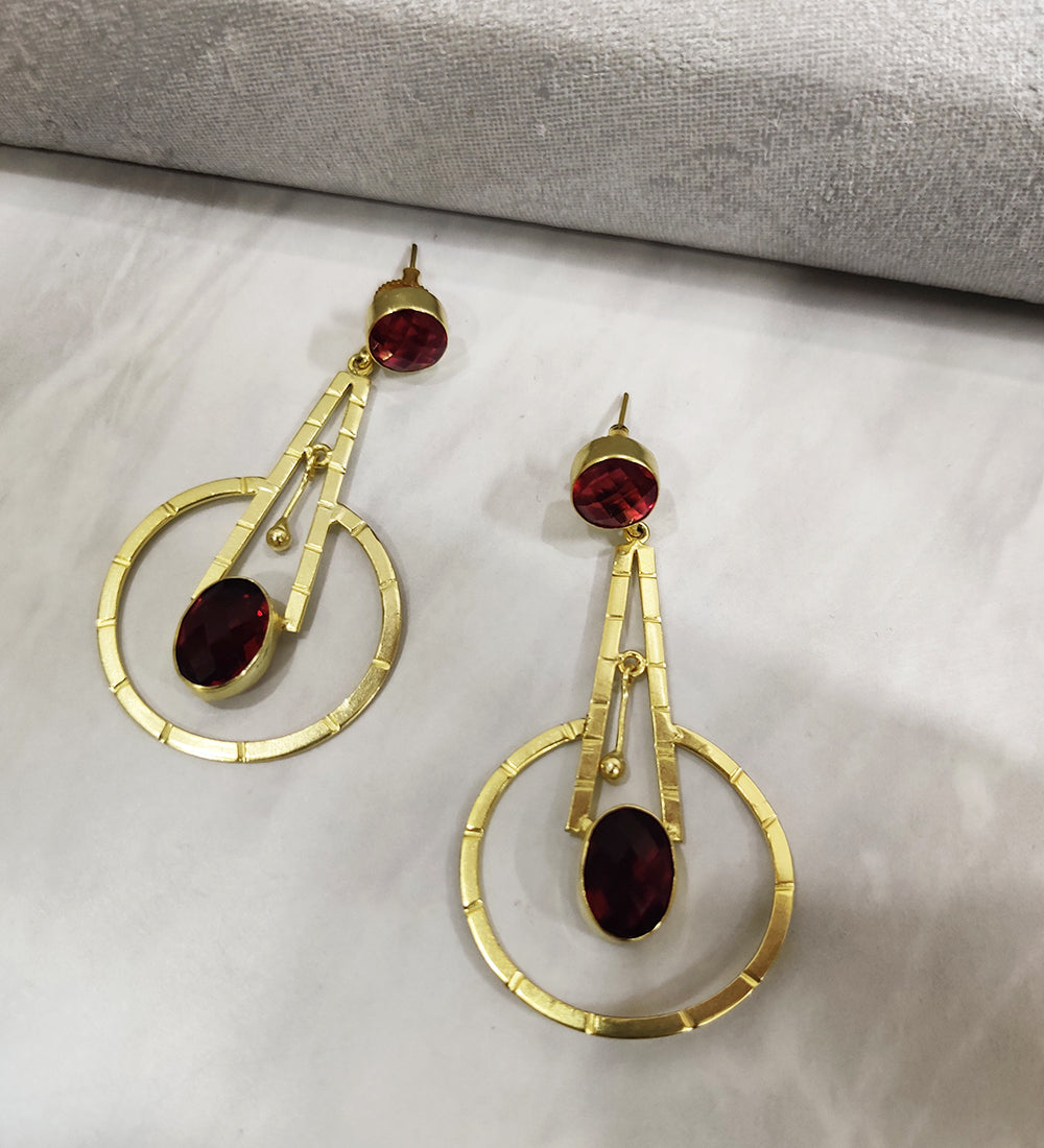 Maroon Stud Pendulum Earring