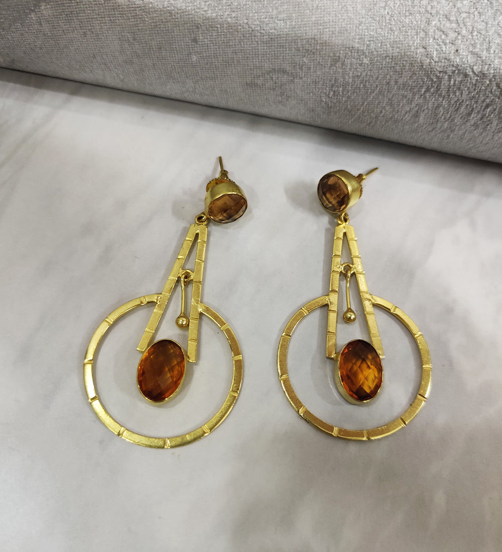 Orange Stud Pendulum Earrings