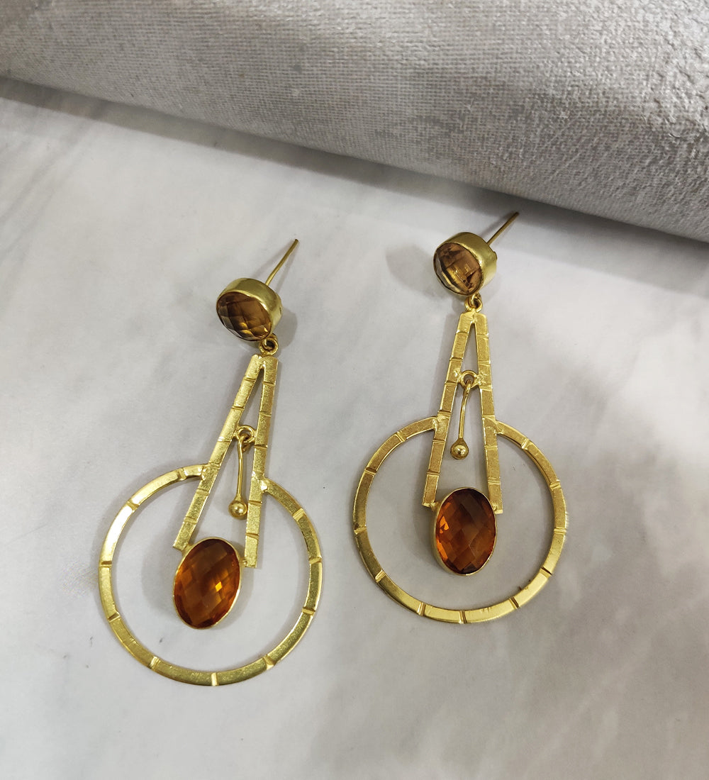 Orange Stud Pendulum Earrings