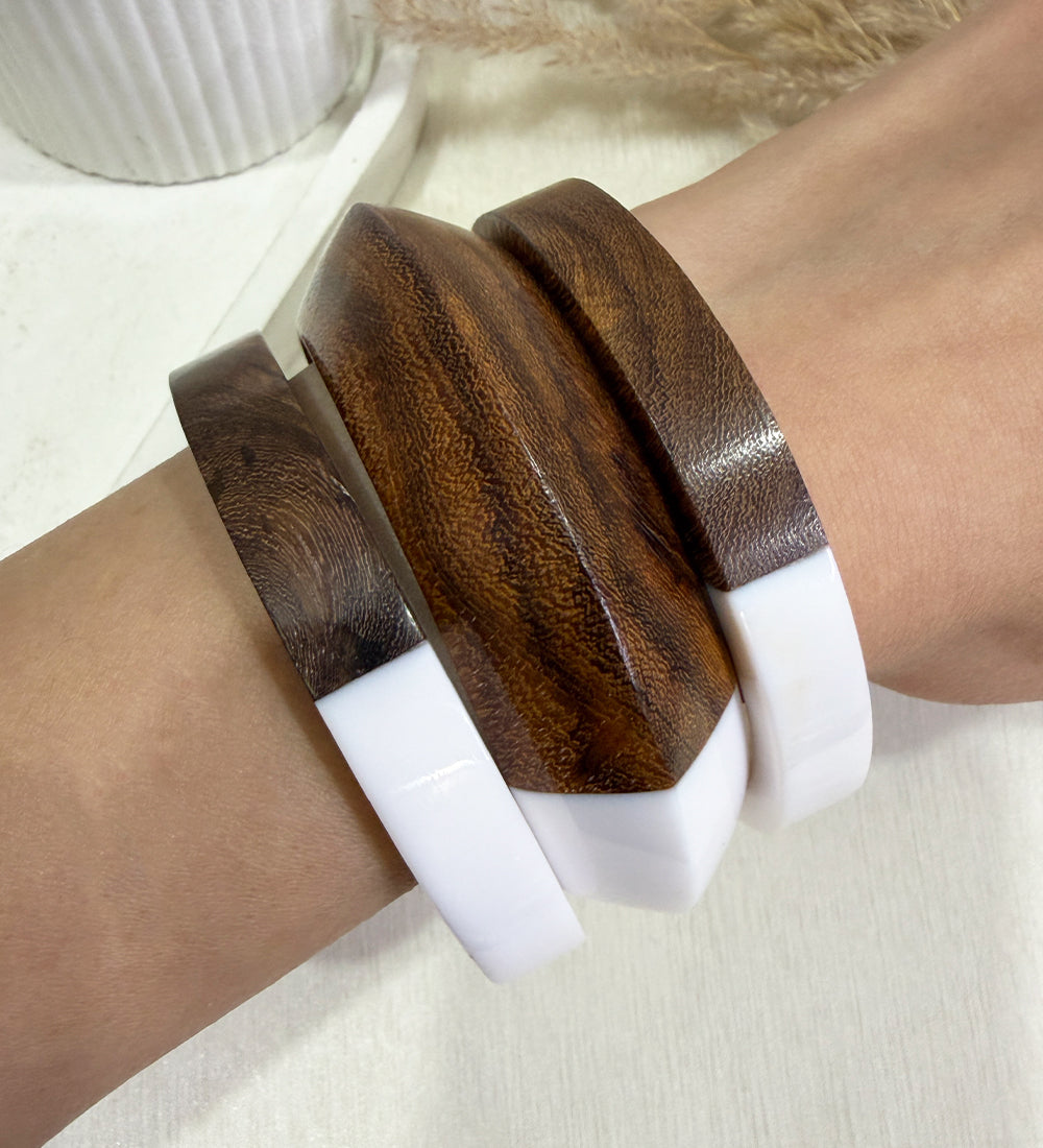 Modern Dual Shade Wooden Resin Stack Bangle