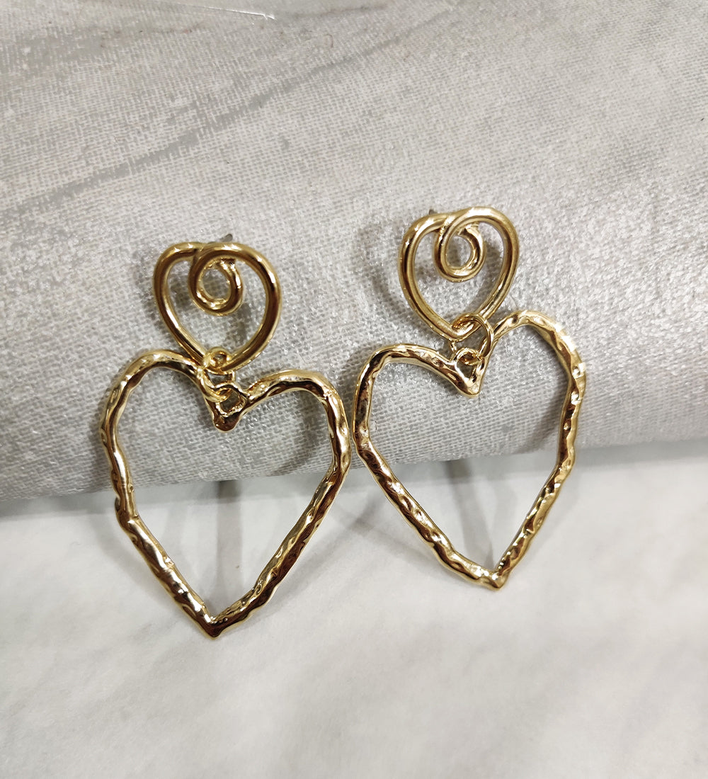 Double Heart Brass Earrings