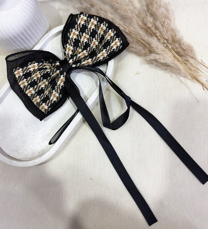 Textured Bow with Black Ribbon