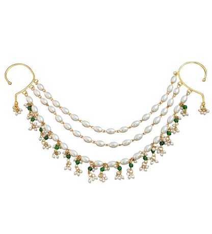 Pearl & Emerald Double Layer Ear Chain
