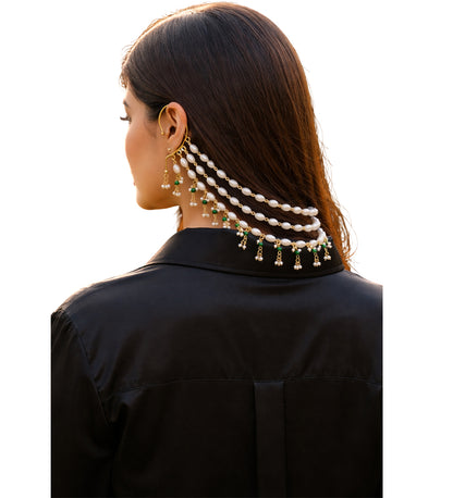 Pearl & Emerald Double Layer Ear Chain