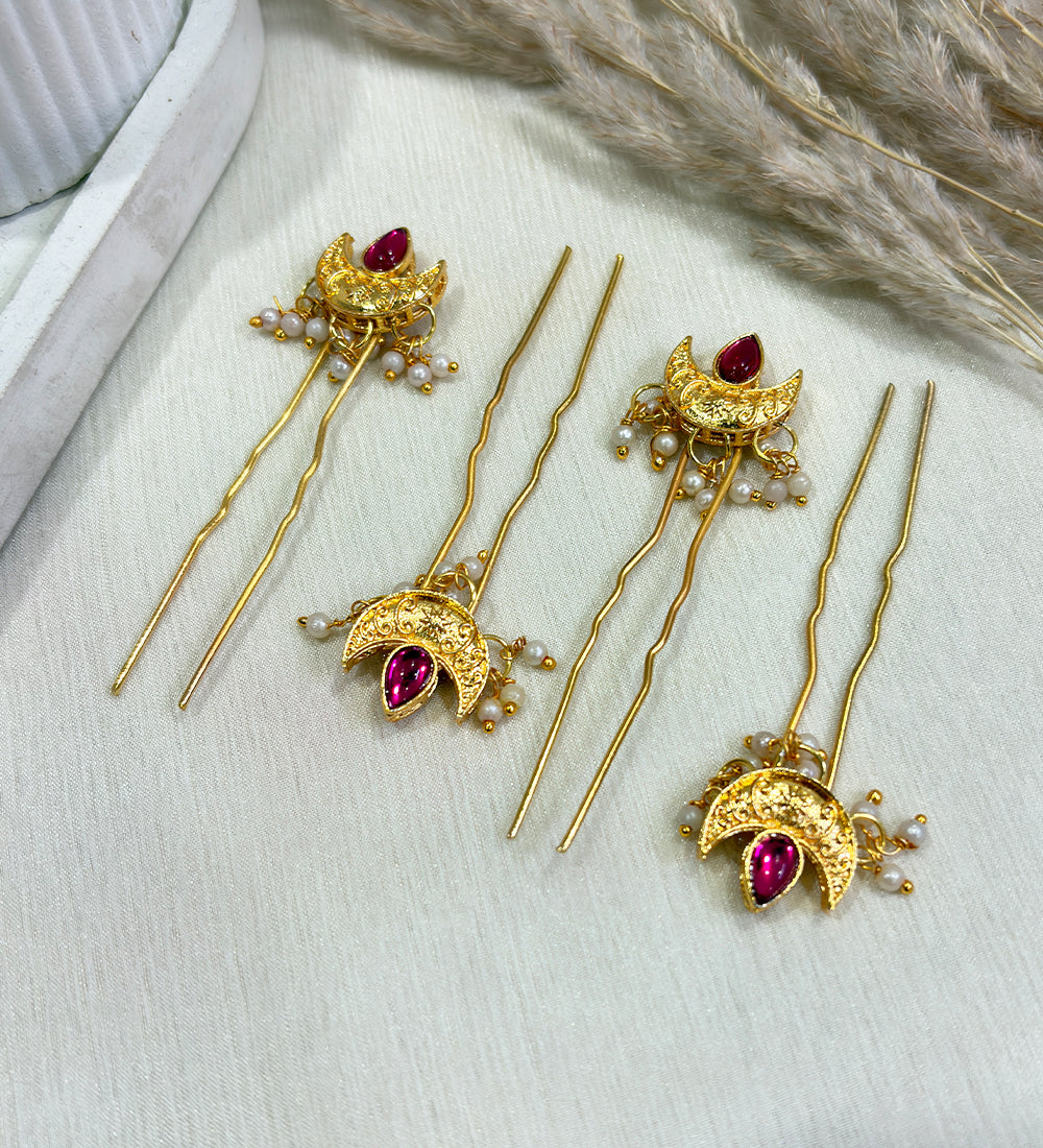 Zehra Moon Hair Pins- Maroon