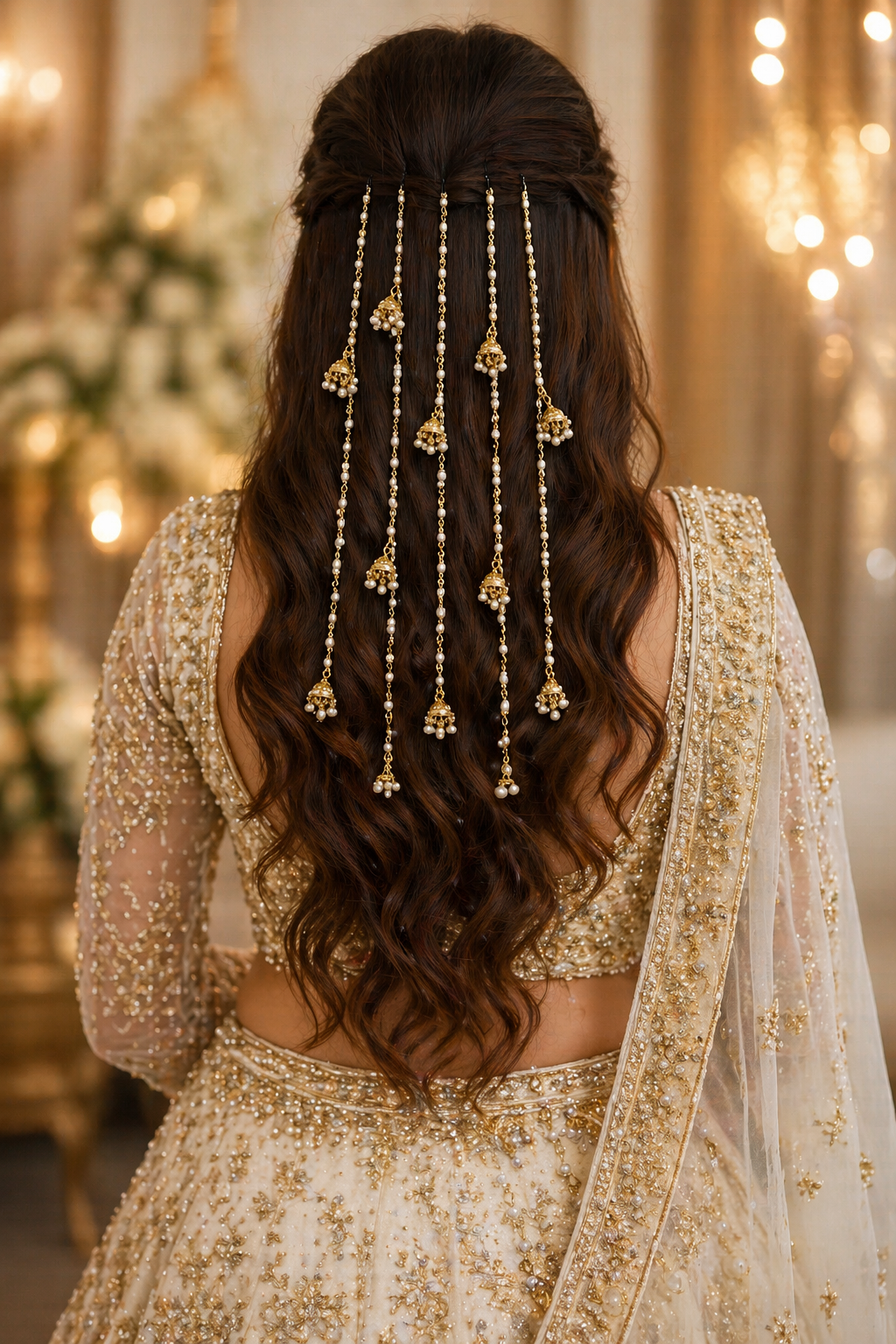 Gold Pearl Jhumka Hair Chain