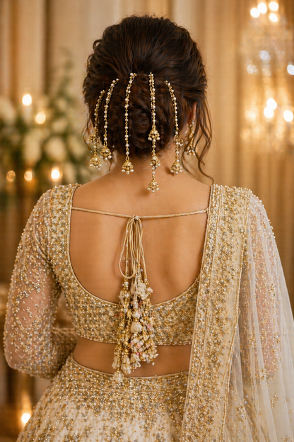 Gold Pearl Jhumka Hair Chain