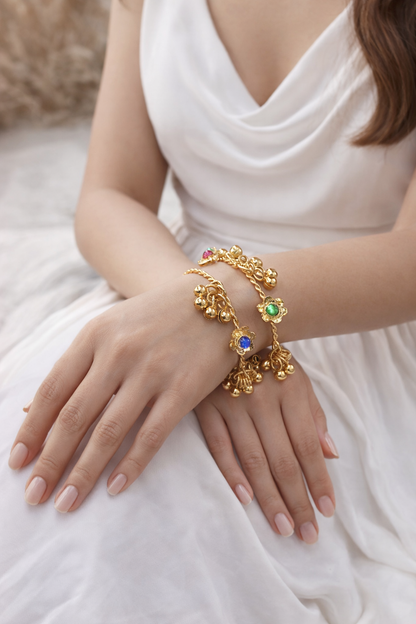 Handcrafted Kashmiri Gold Tone Bangles with Color Beads
