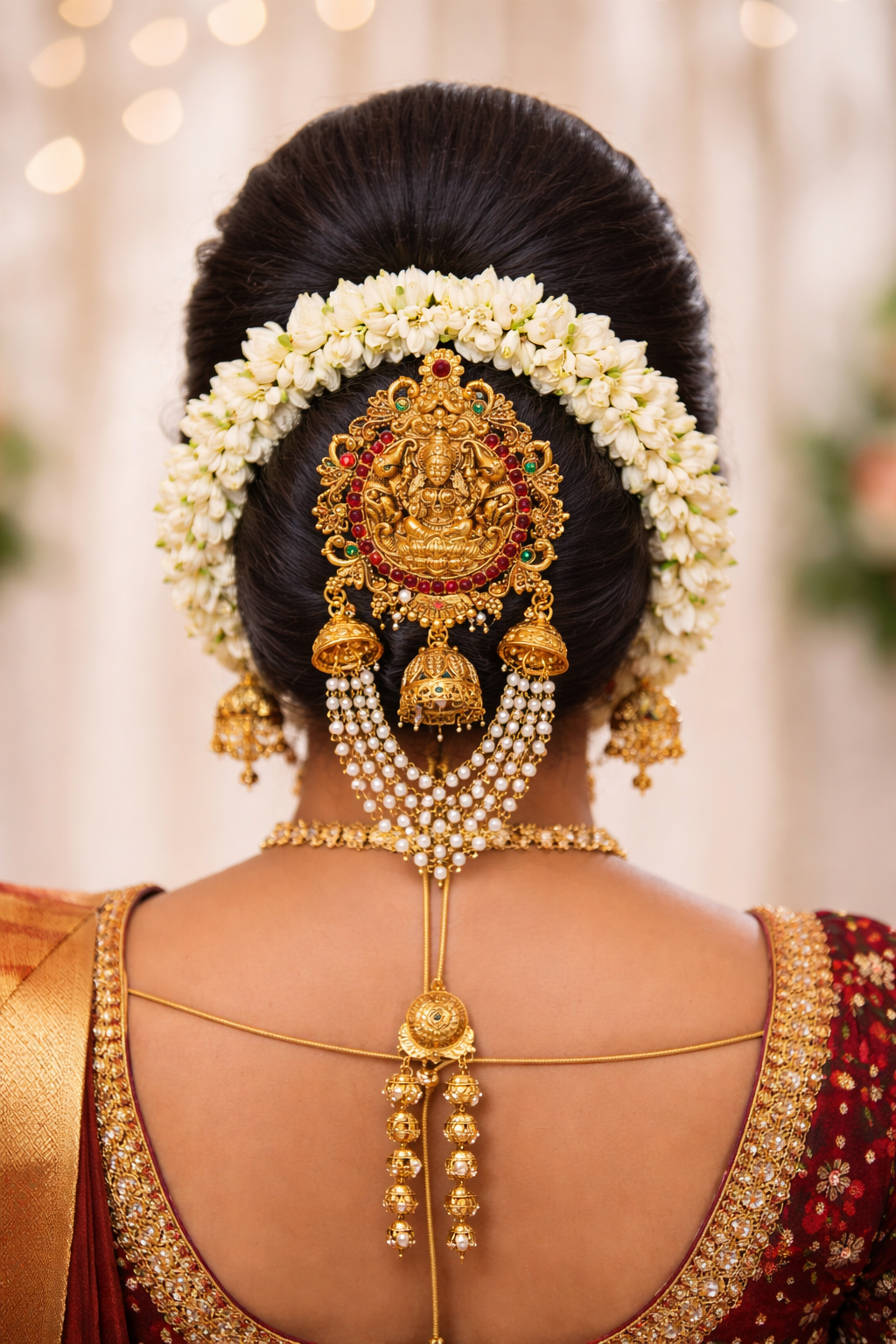 Lakshmi Temple Hair Accessory with Pearl Chains