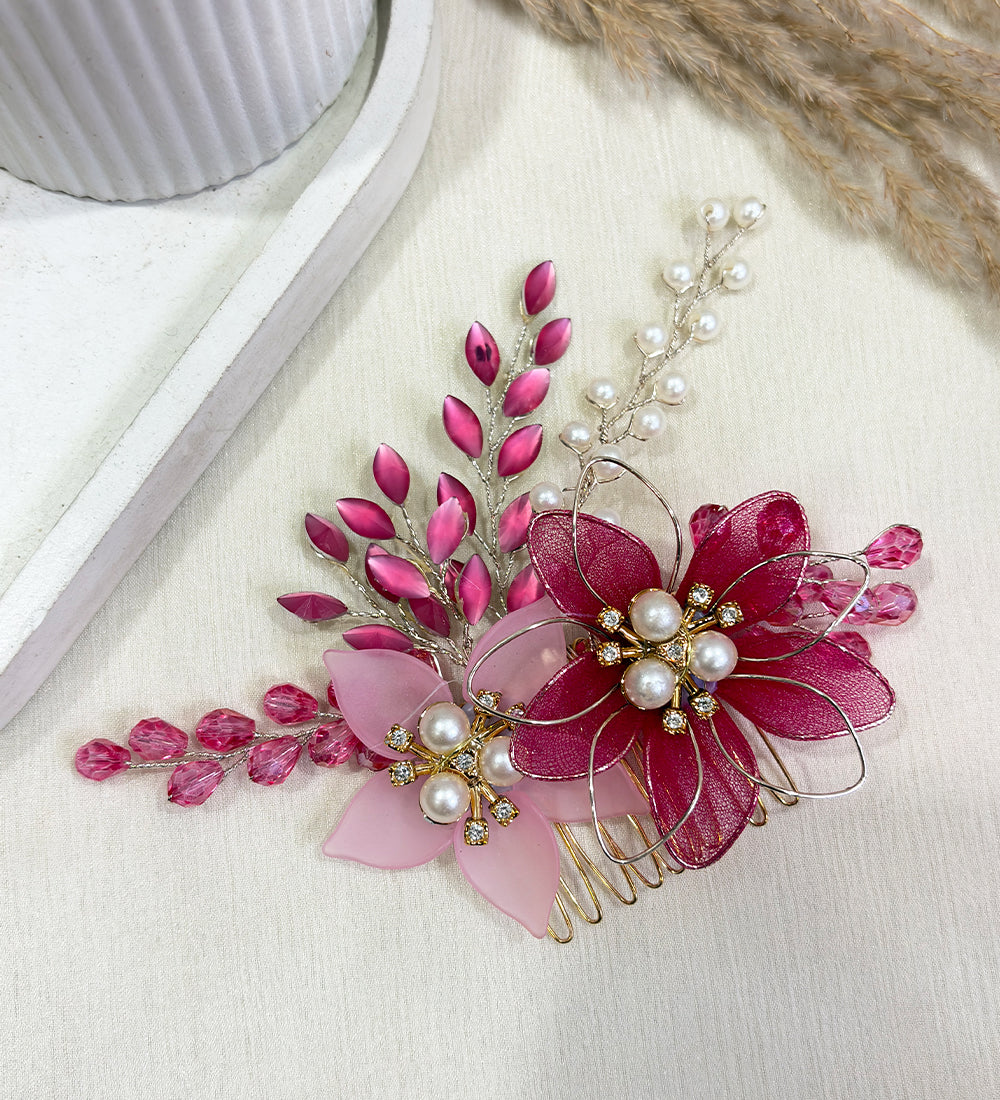 Ruby Bloom Pearl Hair Comb