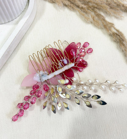 Ruby Bloom Pearl Hair Comb
