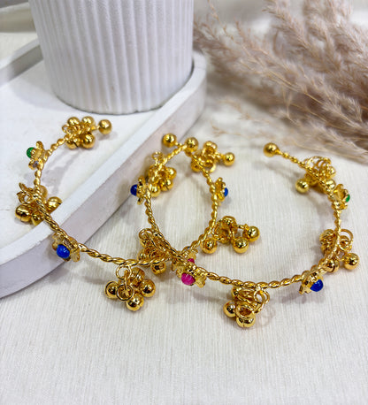 Handcrafted Kashmiri Gold Tone Bangles with Color Beads