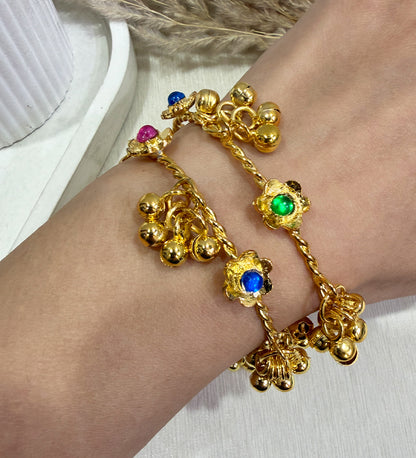 Handcrafted Kashmiri Gold Tone Bangles with Color Beads
