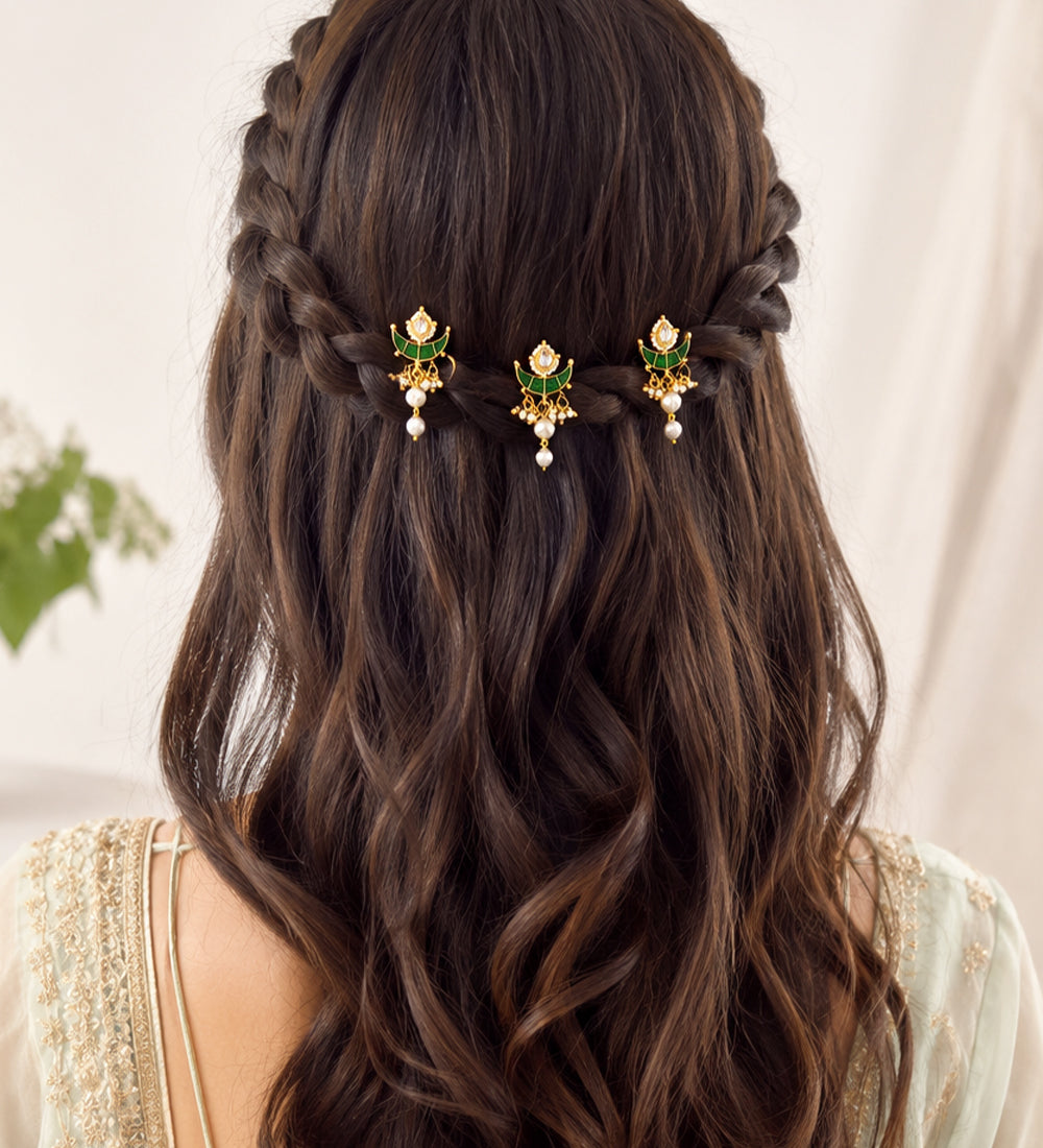 Emerald Pearl Hair Pins Set of 4