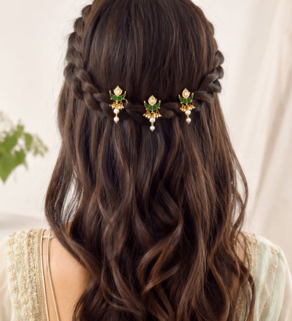 Emerald Pearl Hair Pins Set of 4