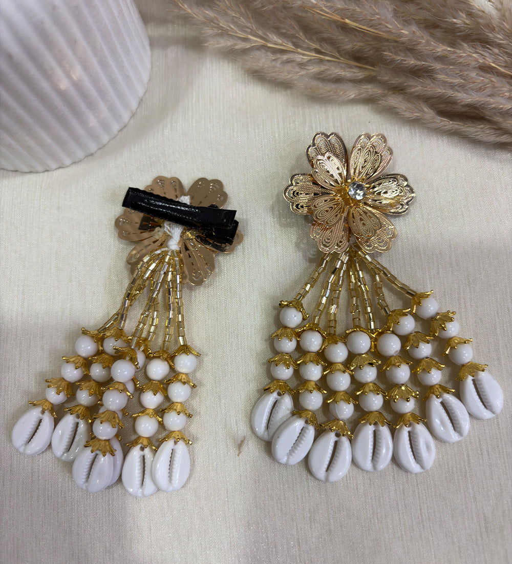 Gold Floral Cowrie Shell Hair Clip
