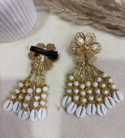Gold Floral Cowrie Shell Hair Clip