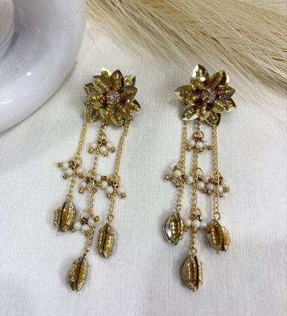 Floral Beaded Hair Chain with Crystal Drops