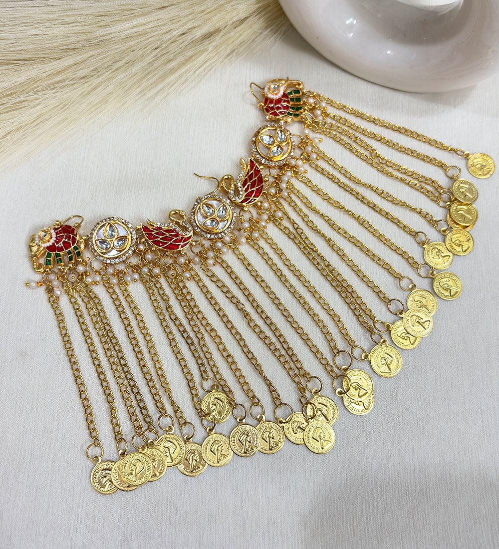 Gold Kundan Coin Fringe