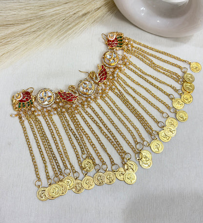 Gold Kundan Coin Fringe