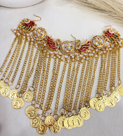Gold Kundan Coin Fringe